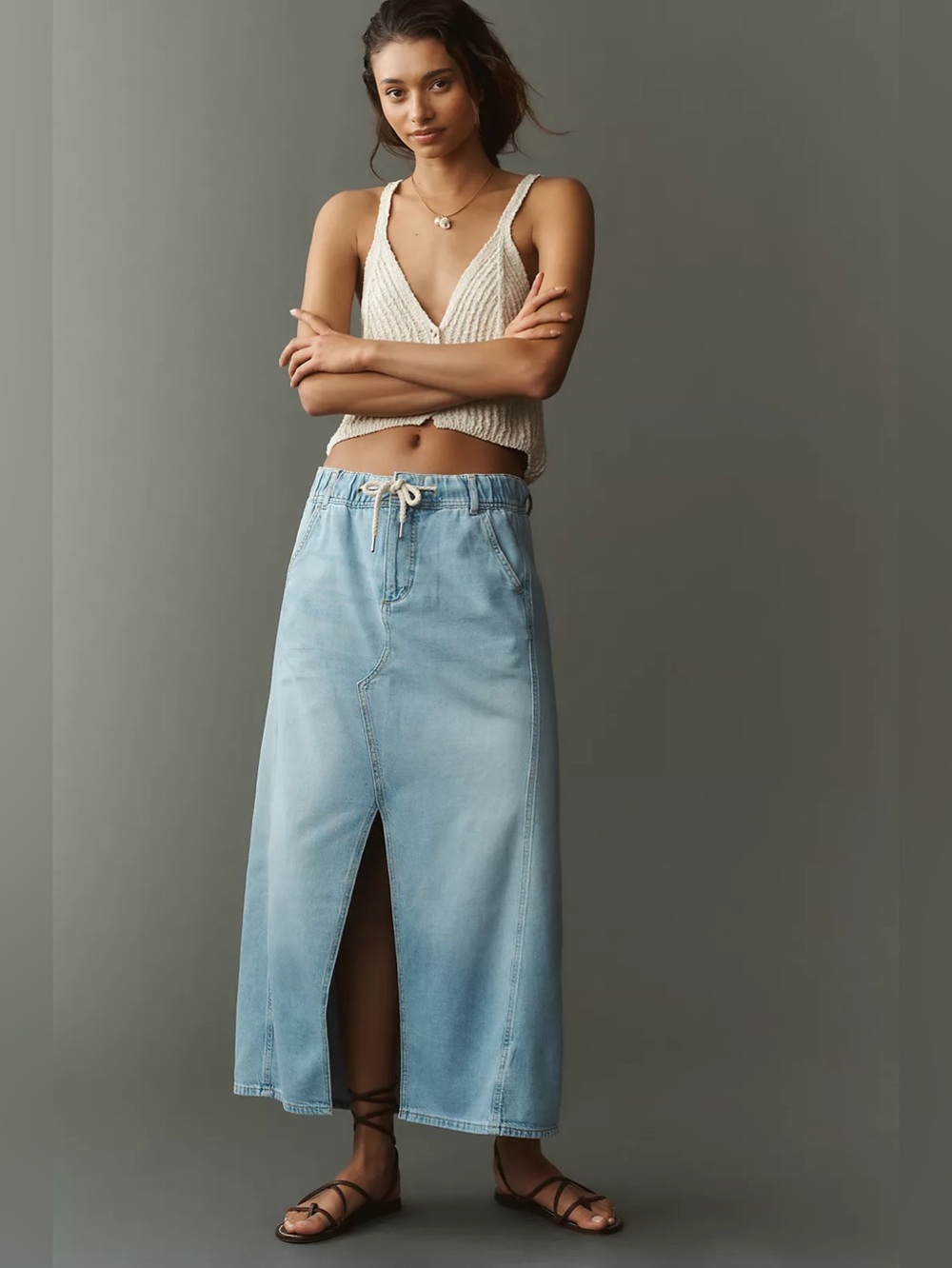 NWT Size XL - Pilcro Adi Maxi Skirt denim light Cotton Blend w Pockets (US$ 158)